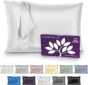 Mulberry Park 100% Silk Pillowcase - 22 Momme, Grade 6A Mulberry Silk - Deep Envelope Closure - White/Standard (20'' x 26'')