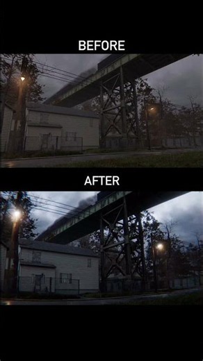 Before and After Post Processing in Unity . . . Indie game dev, game dev, solo dev, horror game,