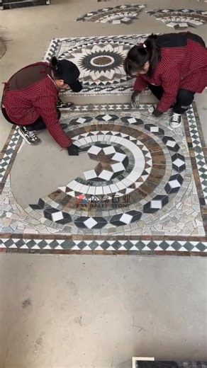 Water-jet Mixcolor Slate Mosaic Medallion Floor Popular Design Mosaic medallions are used as decorative art in museums public places, or as interior flooring decoration in homes. We have a vast selection of natural stone colors, and are able to manufacture custom stone medallion. culturedstone@daleistone.com http://daleiculturedstone.com #waterjet #design #slate #paving #patio #medallion #mosaic #landscape #waterjetmosaic #construction #art #handmade #culturestone #garden #DL #reels | Dalei-Cult
