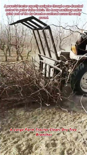A Large Farm Tractor Clears Dry Tree Branches
