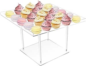 Clear Acrylic Dessert Table Display Set, Cupcake Stand Dessert Stands Buffet Risers for Cupcakes Dessert Pastry Food Treat Tier Serving Tray Stand for Wedding Birthday Party Baby Shower (Square)