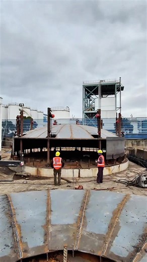 Live shots from vertical storage tank inverted installation site #VerticalTank #storagetank #storagetank #TankConstruction #oilstoragetank