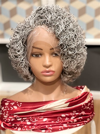Gray Braided Micro Twist Wig: Full Lace, 12 Inch - Etsy