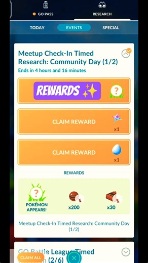 Meetup Check In Timed Research Rewards Community Day #pokemongo #timedresearch#pokemongoshorts