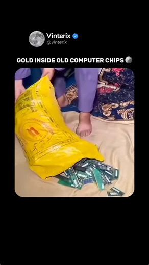 VINTERIX🇺🇸 on Instagram: "Nearly every old chip contains traces of gold — prized for conductivity and resistance to corrosion. Instead of ending up in landfills, technicians use heat, chemistry, and filtration to recover it. PROCESS: · Chips are broken down and base metals dissolved · A concentrated mix with gold remains · It’s filtered, refined, and heated into pure molten gold From discarded electronics to 24K purity, it’s a striking example of how modern recycling uncovers hidden value in t