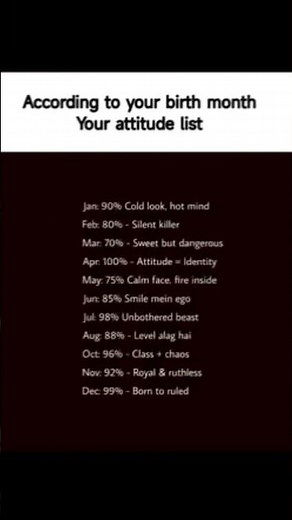 ACCORDING TO YOUR BIRTHDAY MONTH YOUR ATTITUDE LIST...