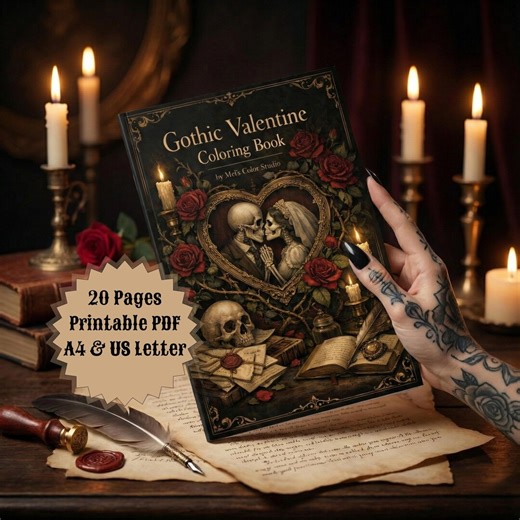 Dark Romance Coloring Book for Adults | Gothic Valentine Art, Dark Academia Aesthetics, Forbidden Love | Printable PDF A4 & US Letter - Etsy
