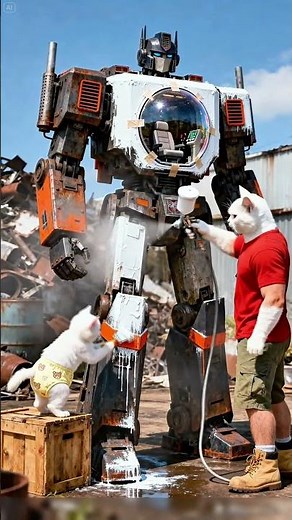 The Kitten Was Teased for Playing with a Cardboard Robot, Daddy Cat Built a REAL Hydraulic Mech Suit
