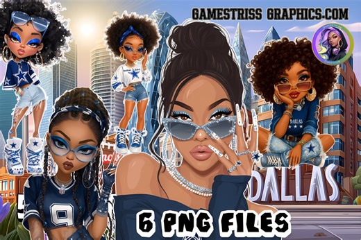 Cowboys Girl Digital Download | Dallas Girl Clipart: Black Woman, NFL Fan Art (PNG) - Etsy