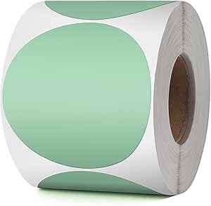 Green Circle Thermal Labels Vinyl 3 Inch Self-Adhesive Round Stickers Roll Waterproof Printer Decals Name Tag for QR Code DIY Office Address 500 PCS