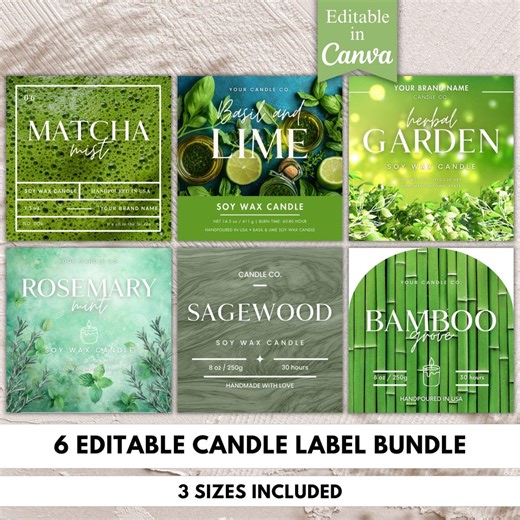 Editable Candle Jar Labels Canva Bundle | 6 Botanical Minimal Label Templates | Handmade Soy Candle Branding | Printable Packaging Labels - Etsy
