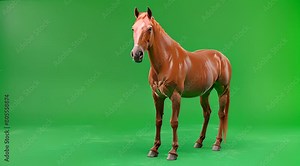 Horse animation isolated on green screen. studio photo, clean background, 4k