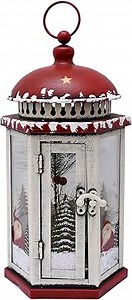 E-view Metal Christmas Lanterns with Led Lights - Snowman Decorative Hanging Lantern Indoor Outdoor Mini Xmas Home Decoration Iron Tabletop Centerpieces, Battery Operated (Not Included) (Santa A)