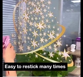 Golden Christmas Tree Window Clings Stickers for Glass, Large DIY Static Wall Window Door Mural Showcase Decal Sticker (1 Pack)