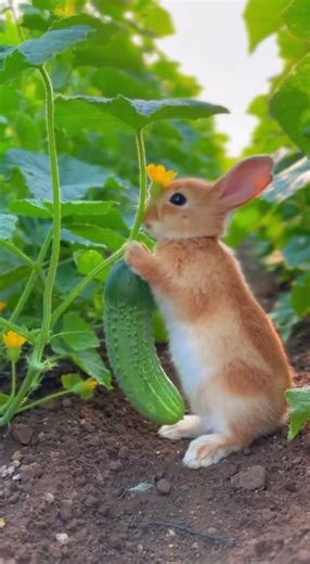 There is a little rabbit stealing cucumbers watch this sneaky moment #rabbit #cucumbers #funny