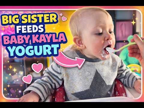 Big Sister Feeds Baby Kayla Yogurt For the First Time | Funny Baby Eating Moment