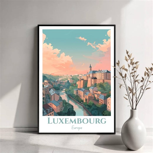 Luxembourg City Wall Art | Luxembourg Travel Poster | Illustrated Old Town, Fortifications & Scenic Valley Views | Luxembourg Print - Etsy