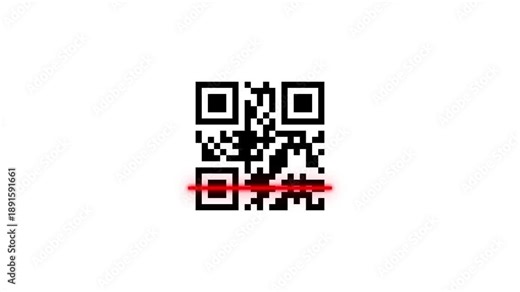 QR code being scanning with a red laser beam animation. Digital Scanning the QR code motion. Animated QR code. Scanning Parcel Barcode Online Retail Shop Order 4k video.