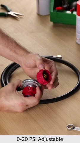 GasOne 2109-RED 4 ft High Pressure 0-20 PSI Adjustable Regulator with Red QCC-1 Type Hose-Works with Newer U.S. Propane Tanks
