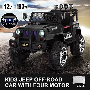Kids Electric Car Remote Control Ride on Truck Jeep Off Road w/Built-in Songs - Black | Crazy Sales