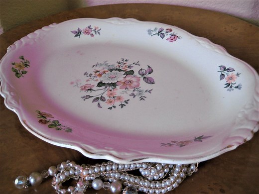 Vintage Homer Laughlin Serving Platter: Virginia Rose Floral, Platinum Trim - Etsy