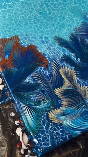 MODERN ARCHITECT on Instagram: "The precision required for a clean chain pull takes years of practice to master. ⛓️ @fozia_creations carefully layered the metallics to ensure they didn’t sink into the turquoise base. 🎨 It is so satisfying watching those cells expand and settle into their final shape. 🫧 Drop a comment if this color combination inspires you. 💭 #fluidart #acrylic #pouring #chainpull #satisfying #artprocess #ModernArchitect"