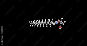 Palmitoylethanolamide molecule, rotating 3D model of hydroxyethylpalmitamide, looped video on a black background