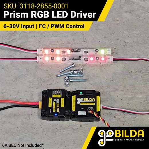 Create and control customizable multi-color light-animations with the Prism RGB LED Driver! It's controllable via both I²C interface and PWM signals to help you to operate your Prism RGB LEDs exactly according to your dreams of illumination! https://www.gobilda.com/prism-rgb-led-driver-6-30v-input-i2c-pwm-control/ | goBILDA