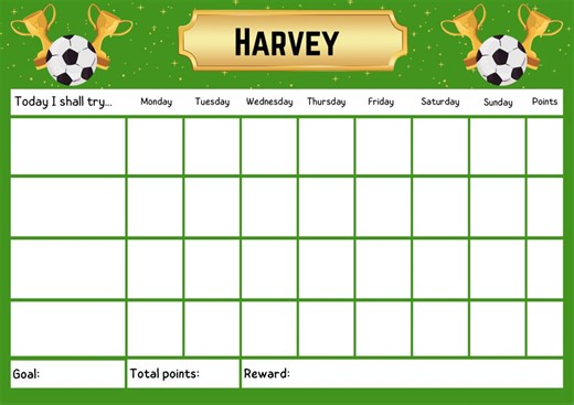 Personalised Football Reward Chart | Kids Behavior Chore Routine Tracker (digital Download) - Etsy