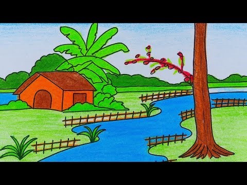 Traditional Village Scene Drawing | Simple & Beautiful