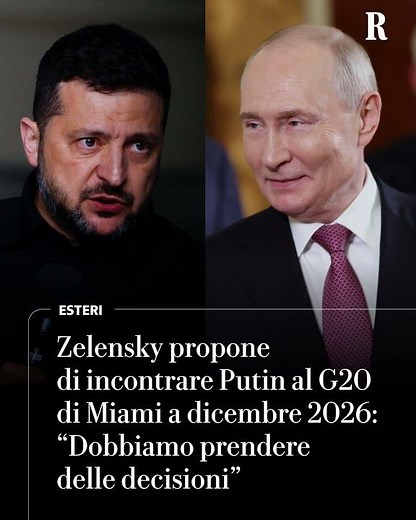 Zelensky propone di incontrare Putin al G20 di Miami a dicembre
