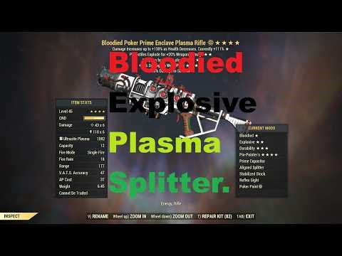 Fallout 76: Bloodied Explosive Enclave Plasma Splitter.