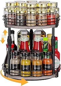 Lazy-Susan-Organizer-Spice-Rack, 2-Tier Rotating Spice Organizer For Kitchen-Cabinet-Countertop-Pantry, Turntable Seasoning Holder Storage Shelf With Adjustable Height