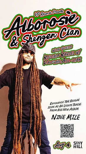 VP Records on Instagram: "VP Records Presents 🔥 Alborosie & the Shengen Clan touchin’ down in NYC real soon! Big vibes. Real Reggae. @alborosieofficial will be live at @sonyhall on August 4th. Scan the QR code for 🎟️ or hit the link in the bio 🔗 #Alborosie #VPRecords #SonyHall #Reggae #ComeMyWay #LiveReggae"