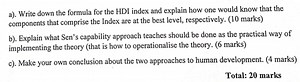 a). Write down the formula for the HDI index and explain how on... | Filo