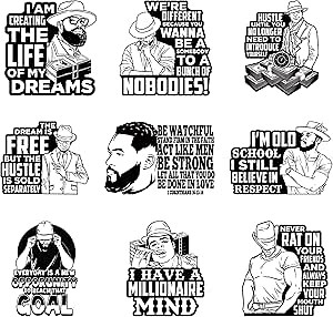 9Pcs Cool Men Letters Iron On Decals for Clothing DIY Heat Transfer Vinyl Stickers for T-Shirt Jean Pillow Cover Craft Appliques Decor