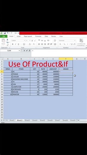 How to Calculate Qty& Price,Use of Product & If Formula in Excel, ....
