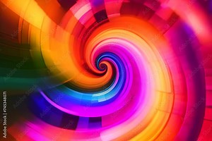 vibrant swirl of colors ranging from red to yellow, creating a mesmerizing spiral effect. It's a vivid, abstract image full of motion and energy, ideal for dynamic backgrounds or designs.