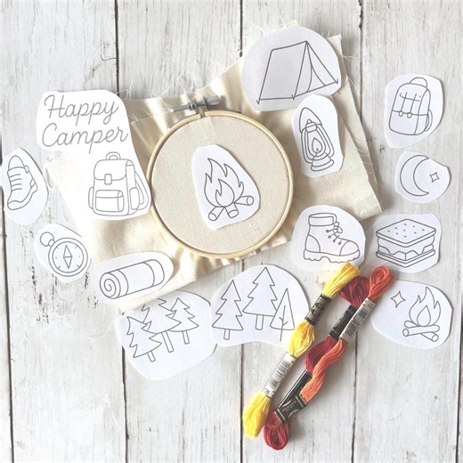 Printable Camper Stick and Stitch Embroidery Pattern, 16 Camping Designs, Outdoor Pattern for Hand Stitching, PDF - Etsy