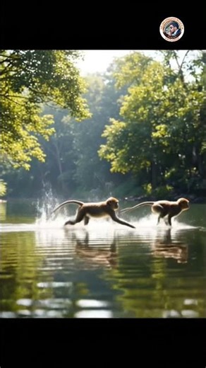Two Monkeys Running on Water 😲🐒💦 | Unbelievable Wild Moment
