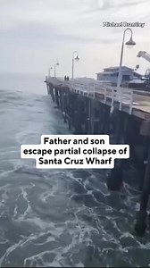 2.8M views · 19K reactions | A father and son narrowly missed the partial collapse of the Santa Cruz wharf that sent three construction workers falling into the ocean earlier this week. "I was like, 'Oh no dude, I think this might go,' and sure enough it did," Michael Brantley, who witnessed the incident while fishing with his 14-year-old son, said. Video captured by the Santa Cruz resident shows the final waves that cracked and broke off the wharf’s | CBS13 CBS Sacramento | Facebook