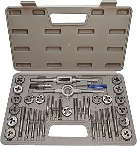 40pcs Metric Tap and Die Set,M3, M4, M5, M6, M7, M8, M10, M12 Tap Set and Die Set,Metric Standard Rethreading Tool Kit,Essential Threading Tool Kit with Complete Handles AMUIDEASY