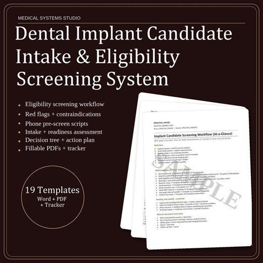 Dental Implant Intake System | Patient Screening, Eligibility, & Tracker (PDF, DOCX, XLSX - Etsy