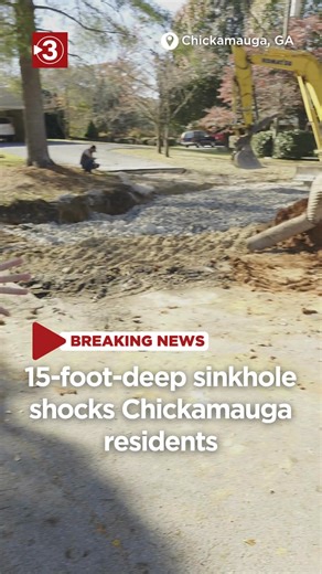 GIANT SINKHOLE: Some Chickamauga residents woke up to a surprise right outside their front door Friday morning. City workers tell us the sinkhole was 25 feet across, 20 feet wide, and 15 feet deep when they started working on it --- https://www.local3news.com/local-news/its-enough-to-swallow-up-a-whole-car-15-ft-deep-sinkhole-shocks-chickamauga-residents/article_7921d027-d124-4429-90fc-ae4cf9315b40.html | Local 3 News