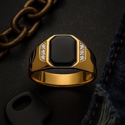Men’s Black Square Onyx Gemstone Ring | Biker Style Rock Ring - Etsy
