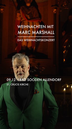 Marc Marshalls Weihnachtskonzerte stehen für eine Mischung aus bekannten, traditionellen und internationale Weihnachtsliedern, kombiniert mit eigenen Kompositionen, Gedichten und Texten. Für viele Konzertbesucher sind die besinnlichen und unterhaltsamen Weihnachtskonzerte, die oft schon lange im Voraus ausverkauft sind, eine liebgewonnene Tradition in der Weihnachtszeit. Das Publikum feiert die Konzerte von Marc Marshalls grossen Deutschland-Tourneen regelmässig mit Standing-Ovations. Mit seiner