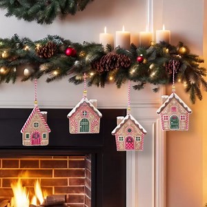 4 Pcs Metal Gingerbread House Hanging Signs - Embossed Decorations for Indoor & Outdoor Christmas