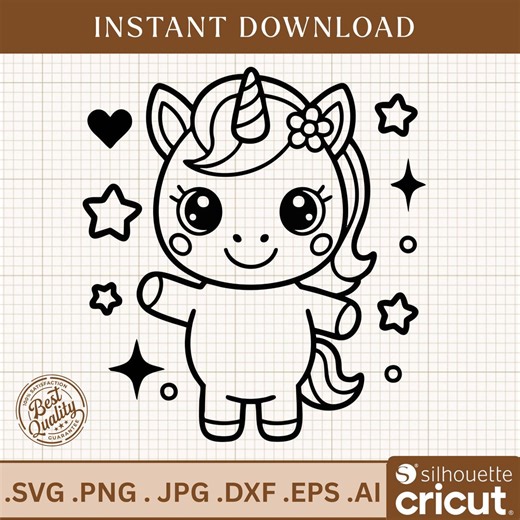 Cute Unicorn Svg, Kawaii Unicorn Png, Cartoon Unicorn Clipart, Flower Crown Svg, Magical Creature, Unicorn Digital File - Etsy