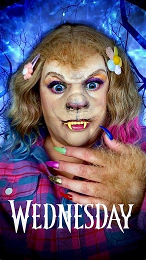 Enid Sinclair’s werewolf transformation from @wednesdaynetflix . 💄🎨🤖🐺🌕 #netflix #wednesday #halloween #makeup | Kat Sketch