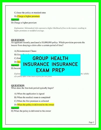 GROUP HEALTH INSURANCE INSURANCE EXAM PREP